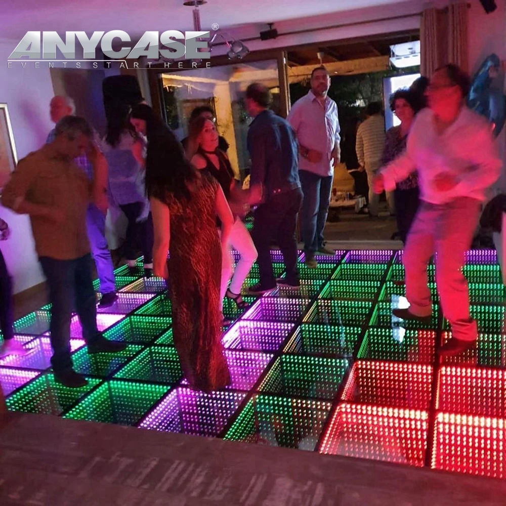 Night Club Multi-color changing RGB 50x50cm 60x60cm 3D infinity led Glass Wedding mirror dance Floor with Led lights for disco