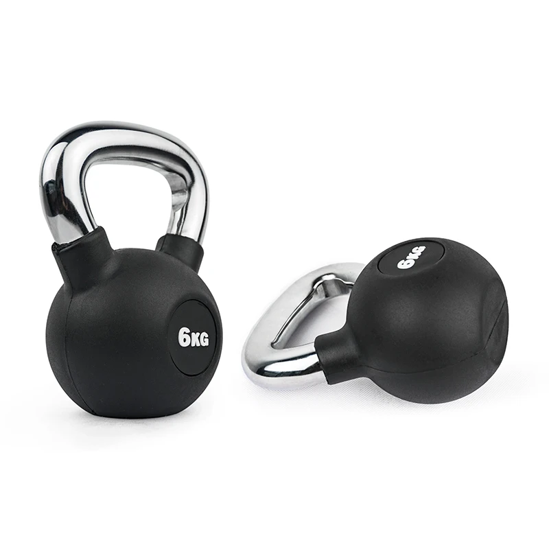 Gym encapsulation with rubber Custom logo Black Rubber steel kettlebell
