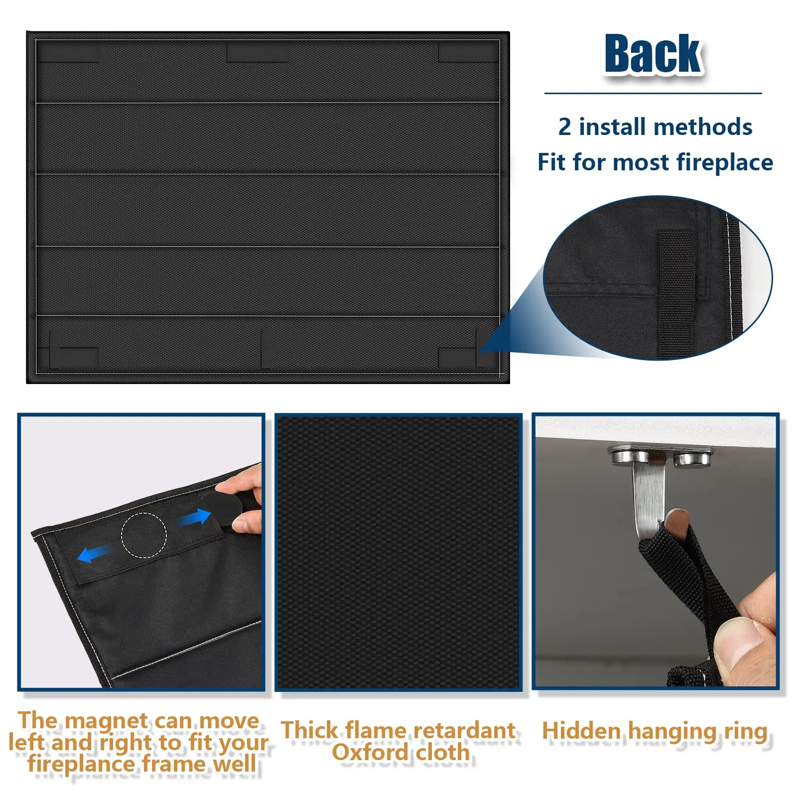 Draft Stopper with  Hook-And-Loop Fasteners Magnetic Fireplace Blanket Blocker Stops Heat Loss Indoor Fireplace Covers