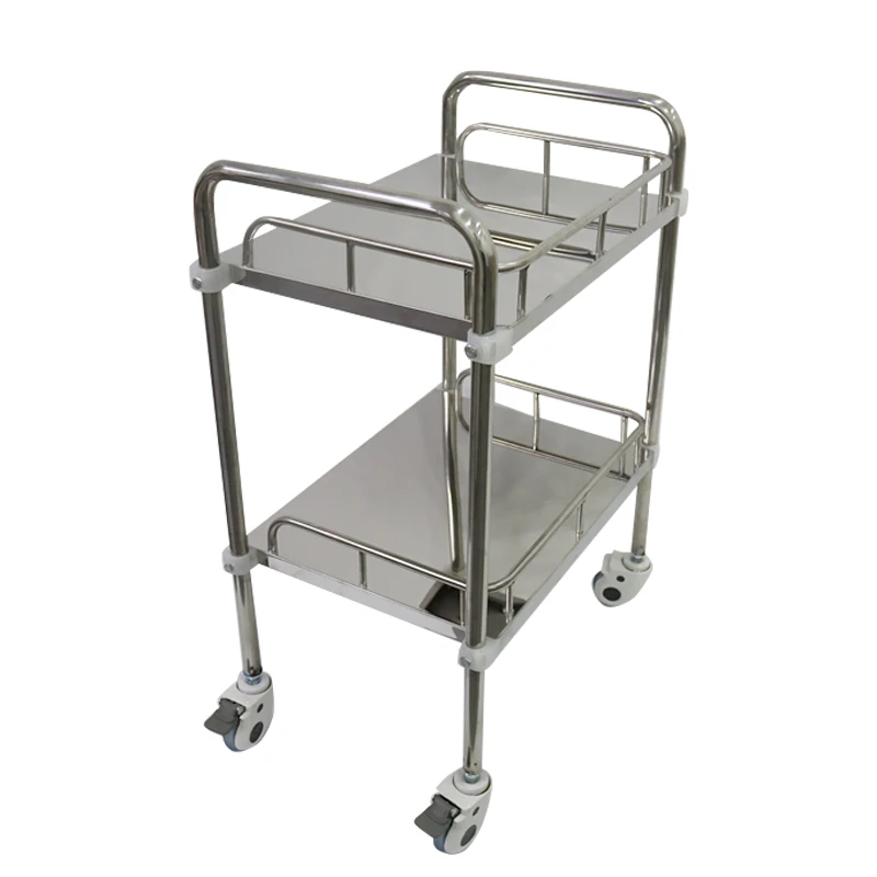 Mobile Medical Stainless Steel Movable Emergency Patient Dismantle 2 Shelf Assembled Medicine Trolley Cart For Hospital Clinic