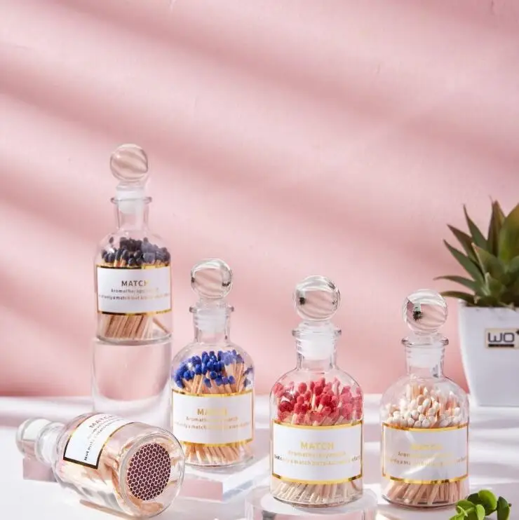 2022 New Custom Multicolor Colored Head Safety Matches in Glass Bottles