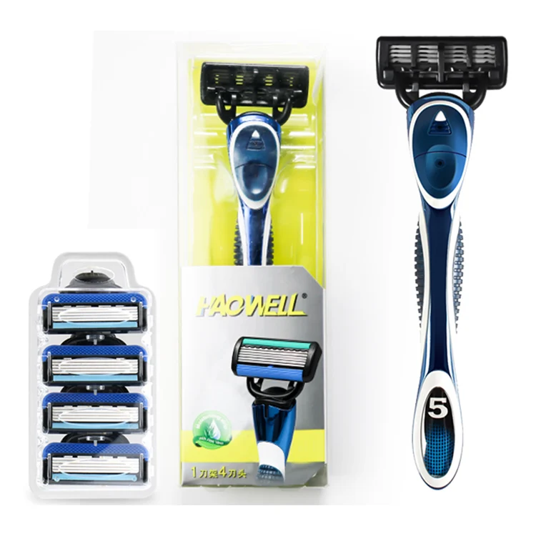 HW-B505DR  changeable cartridge open design 5 five blade razor metal handle system razor imported stainless steel material blade