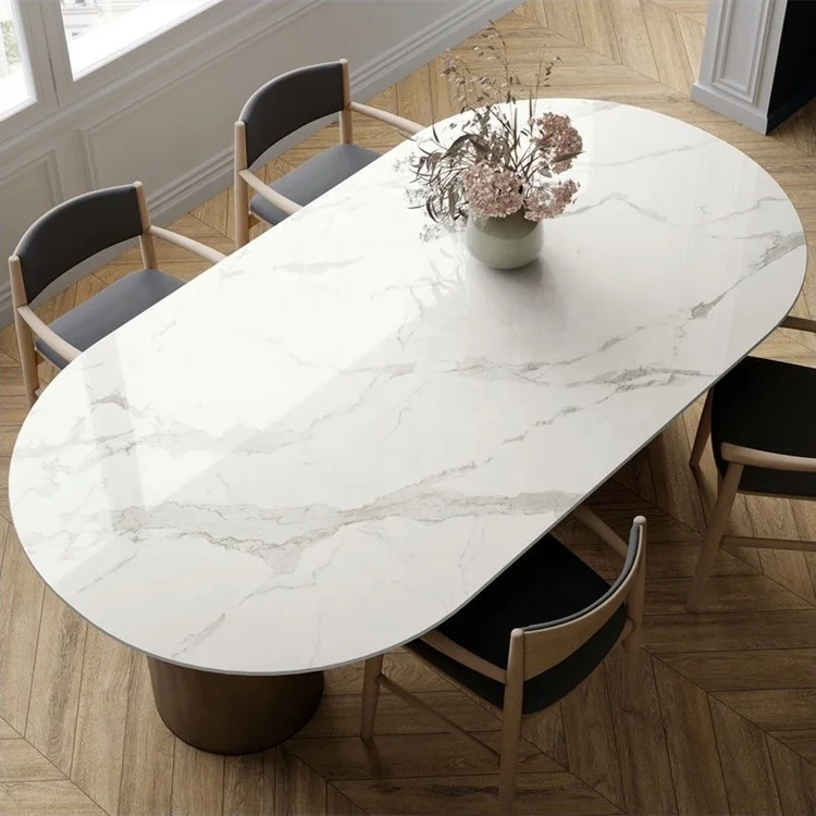 OEM Manufacture Easy Cleaning Black White Marble Sintered Stone Round Dining Table