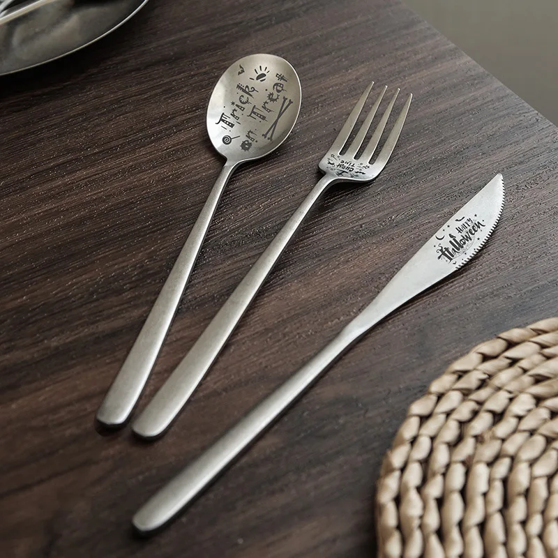 High Quality Stainless Steel Cutlery Mirror Vintage Flatware Snowflake Frosted Feel Knife Fork Spoon Silverware For Restaurant