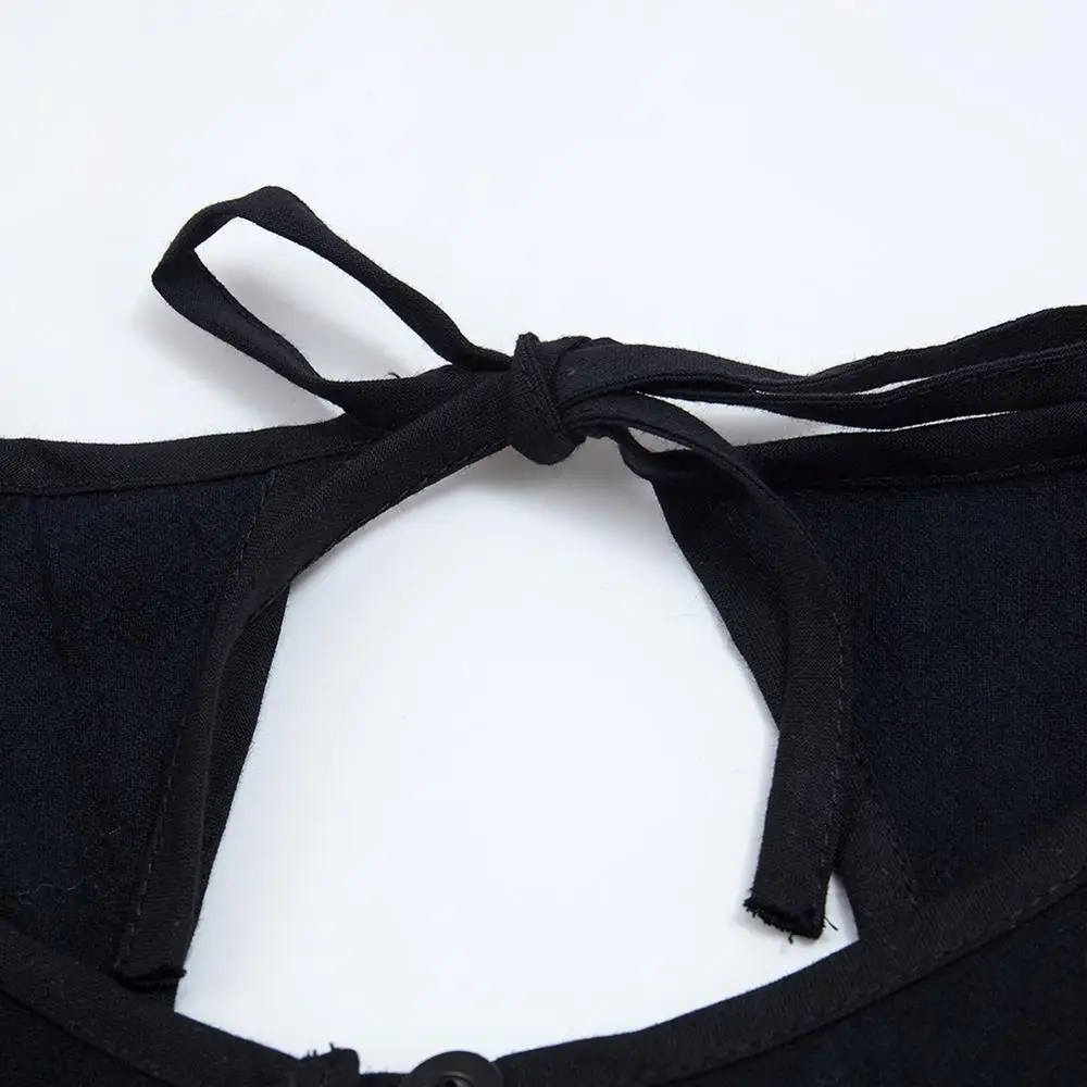 New Fashion Women V-Neck Pullover Shirts Female Sexy Black Loose Cotton Linen Tops