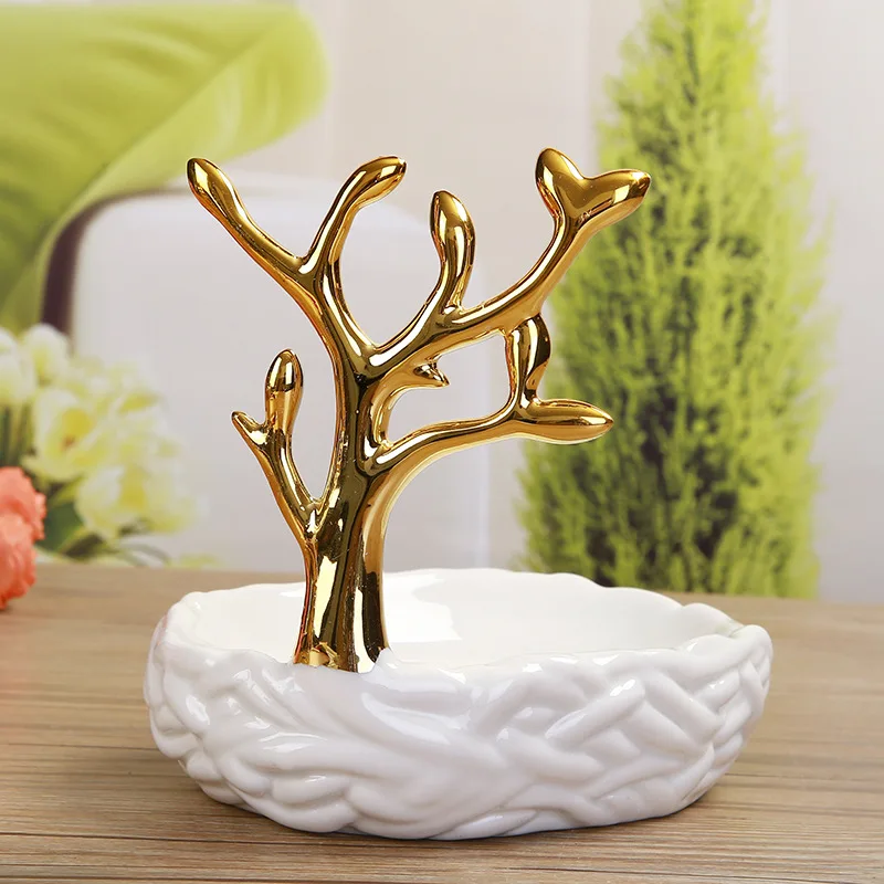 Ins creative bathroom decoration custom Nordic branch ceramic jewelry ring box