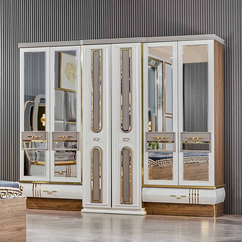 Classic Royal Wood Frame King Size Double Bed Set Modern Villa Home Wooden Mdf Queen Full King Size Bedroom Sets Furniture