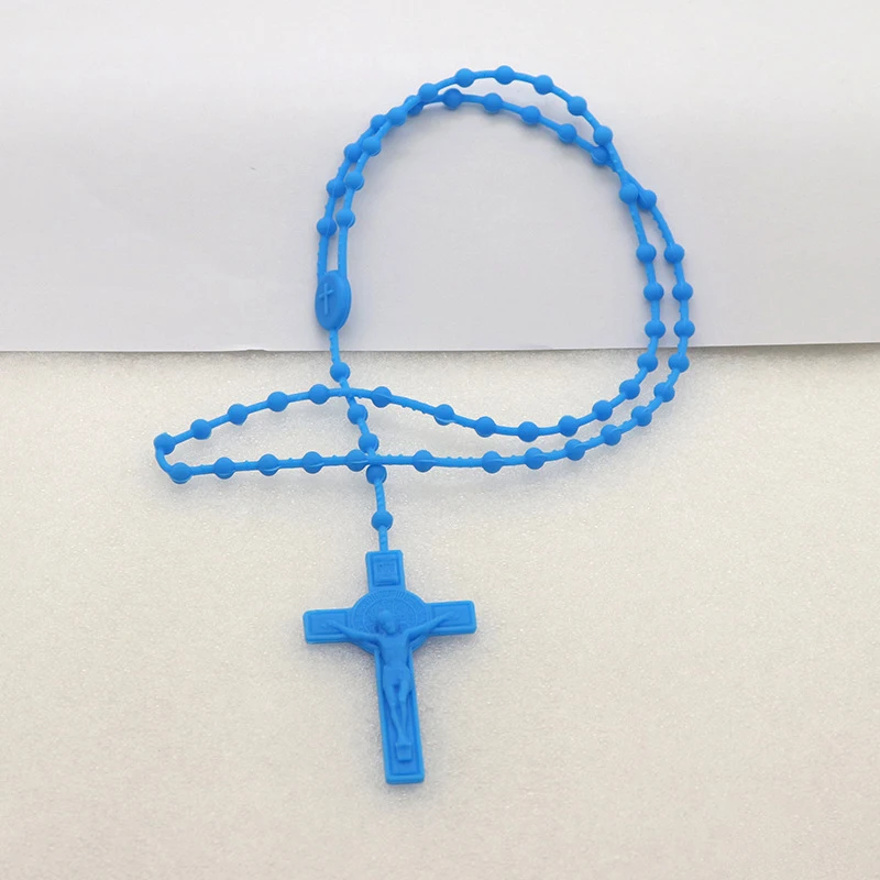 Silicone  Beads Rosary Cross Multicolor Cord Luminous Necklace
