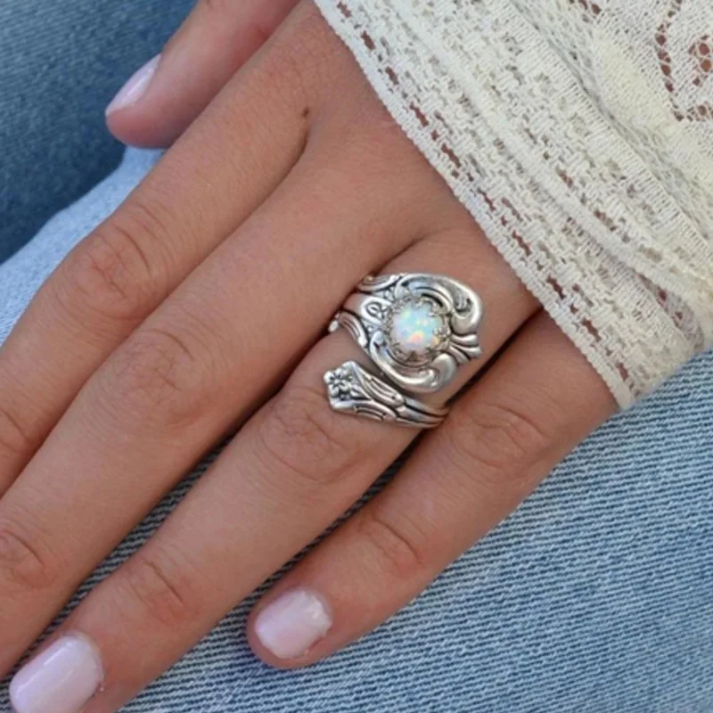 Hot sale vintage Tibetan silver adjustable moonstone rings opal ring  wholesale for women