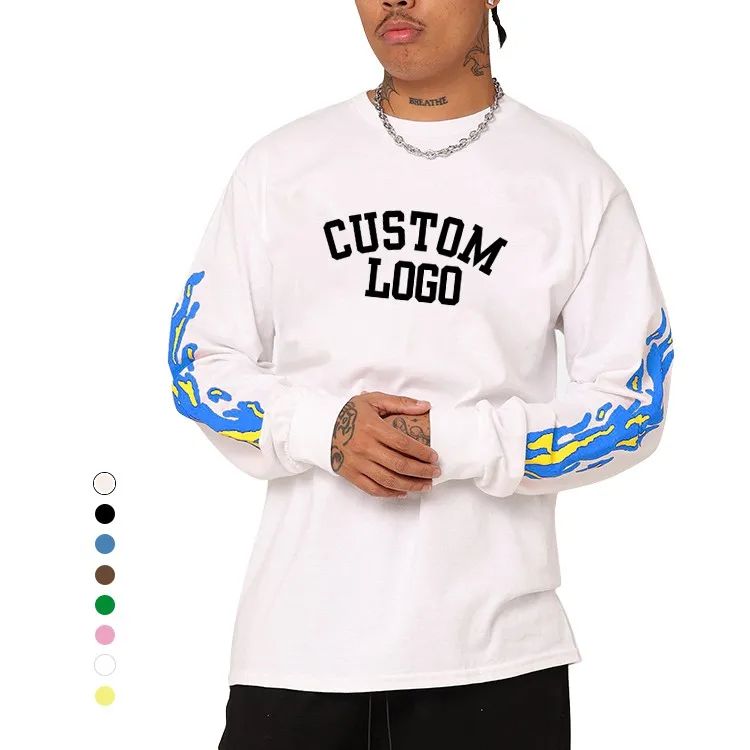 Factory OEM Mens long sleeves T shirts crew neck  streetwear graphic full long sleeves Tee shirts for high quality