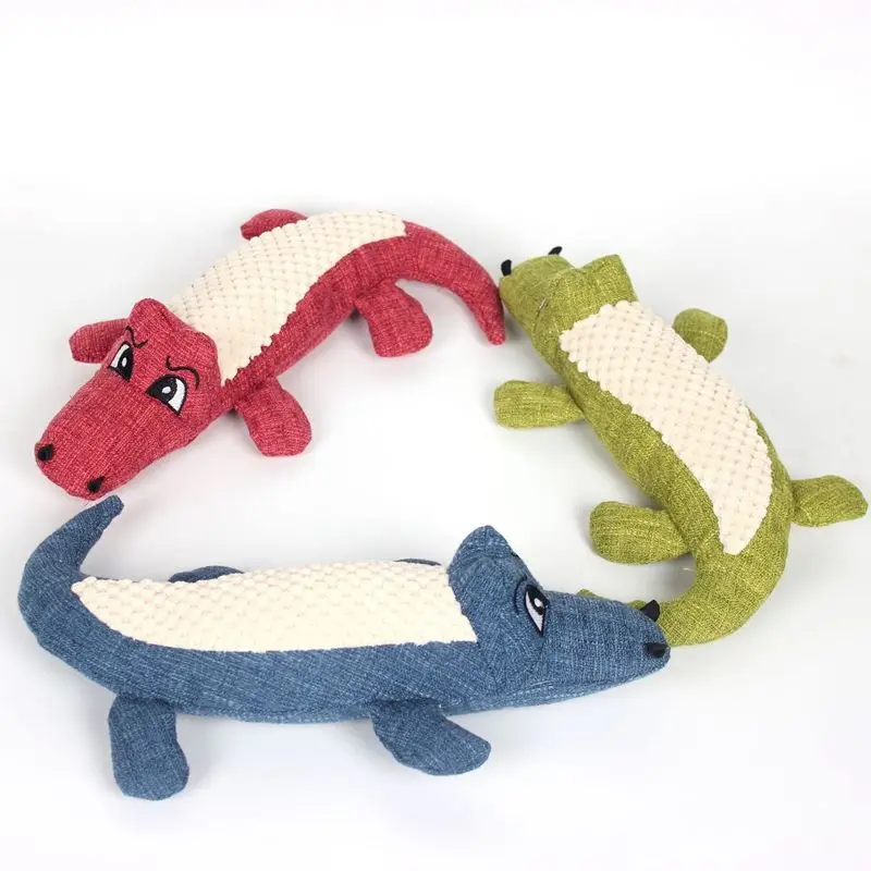 Pet Dog Toy Linen Plush Crocodile Animal Toy Dog Chew Squeaky Noise Toy Cleaning Teeth Supplies Tough Interactive Doll