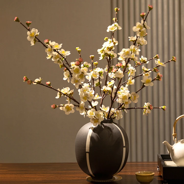Peach blossom living room decoration flower branch new Chinese flower cherry moisturizing film decorative indoor dried flowers