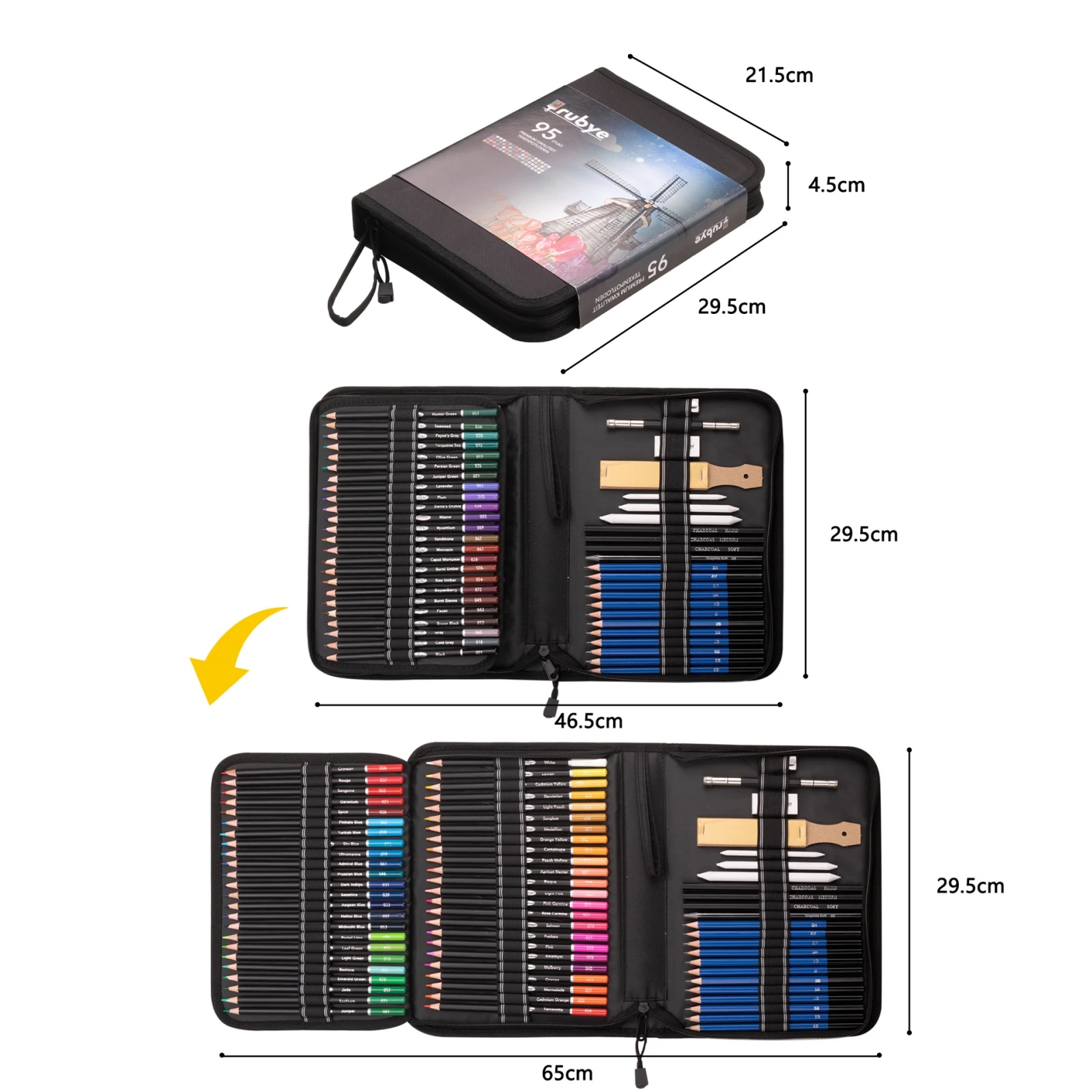 95 PCS / Set Wooden Pencil Custom Color Pencil Set With Sharpener Coloring Pencil For Kids Gift