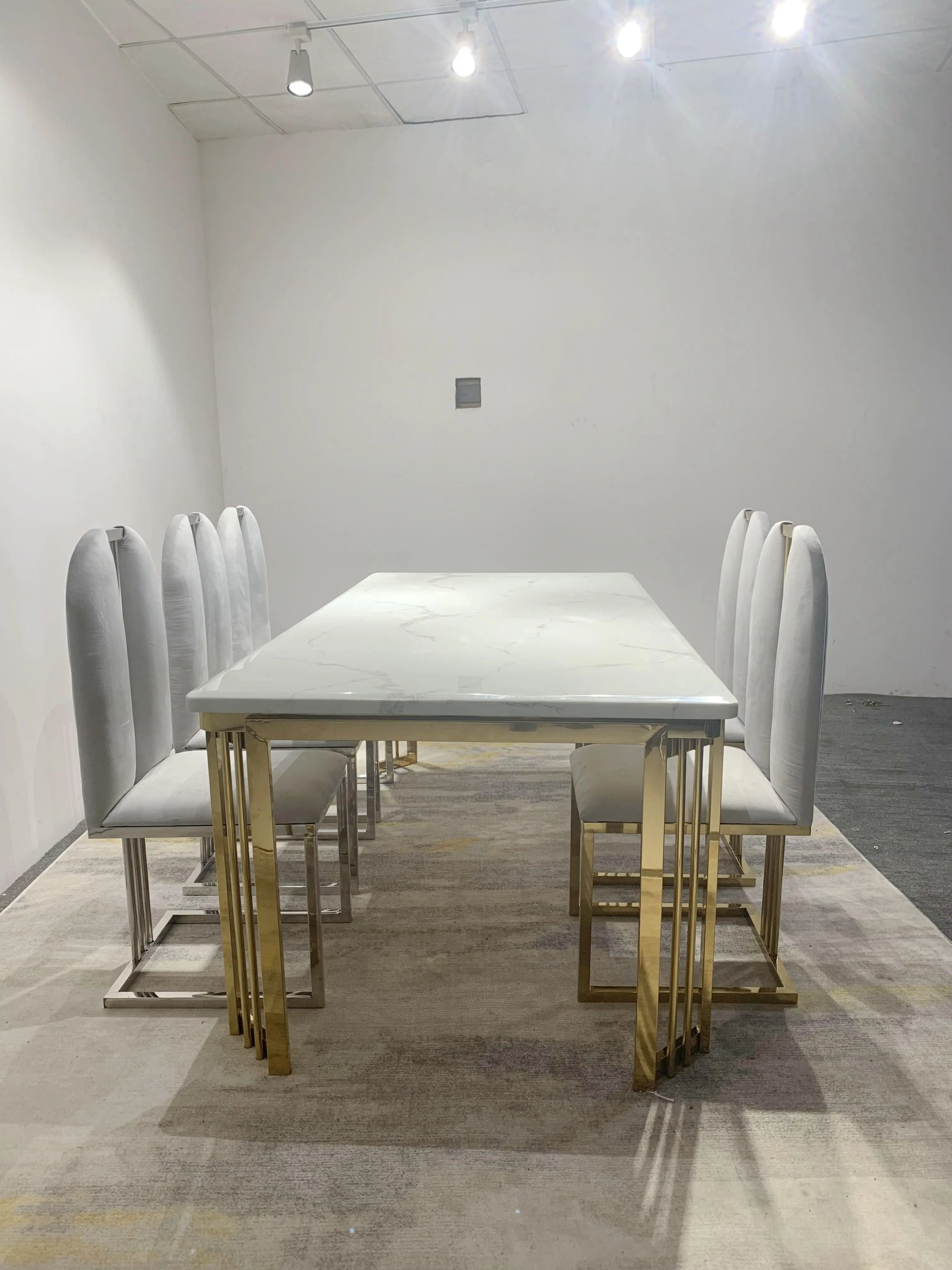 5780 Luxury  gold chromed dinning table set 8 chairs dining room furniture