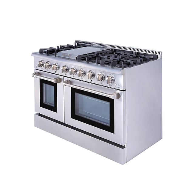 high end pro-style stainless steel 48-inch double oven gas range