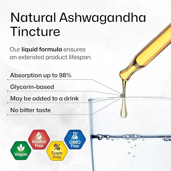 ETRUN Private label Organic Vegan Ashwagandha ksm 66 Liquid Extract Mood Support Supplement Alcohol-Free Daily Drops