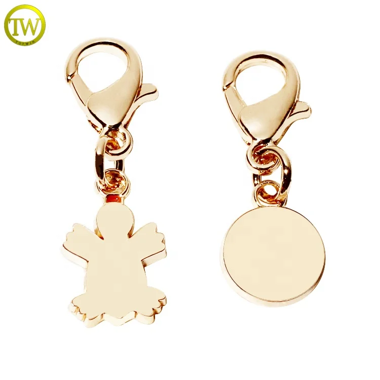 Fashion mini keyring hang charms enamel phone accessory alloy letter printed metal pendant with clasp