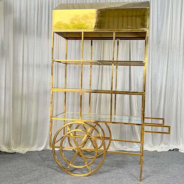 Lux Dessert Display Gloss Gold Metal Sweet Candy Cart For Wedding Events