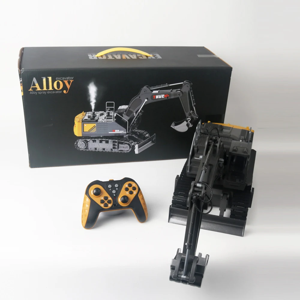 15 Channel Large Alloy Spray RC Excavator 52CM Big Remote Control Grey Excavator Construction Engineer Machine Rc Car Toys Truck