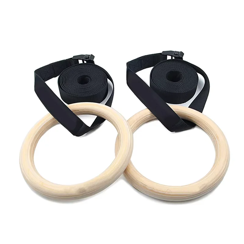 Fashional Designs 32mm Nylon Gym Rings Cheap Wooden Gymnastic Rings for Sports & Entertainment