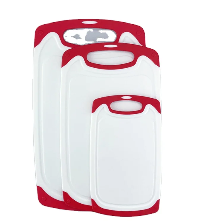 OEM factory portable handle frosted non-slip juice tank thick chopping board PP plastic kitchen chopping board four-piece set