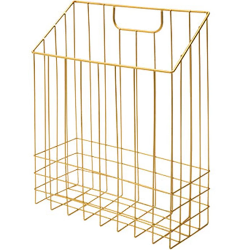 
New Nordic style gold iron File book organizer wire metal basket for office desktop wall mount book storage basket 