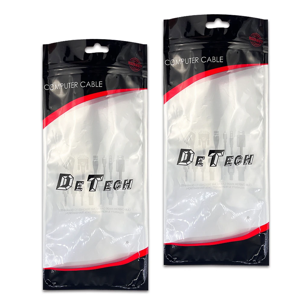 Digital Printing Custom Clear Window Three Sides Seal Zipper Bag For Computer Cable Packaging Bag