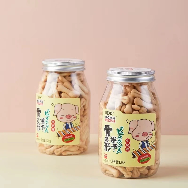 Hot sale children biscuit cute can pakckging 120g various shape delicious cookied