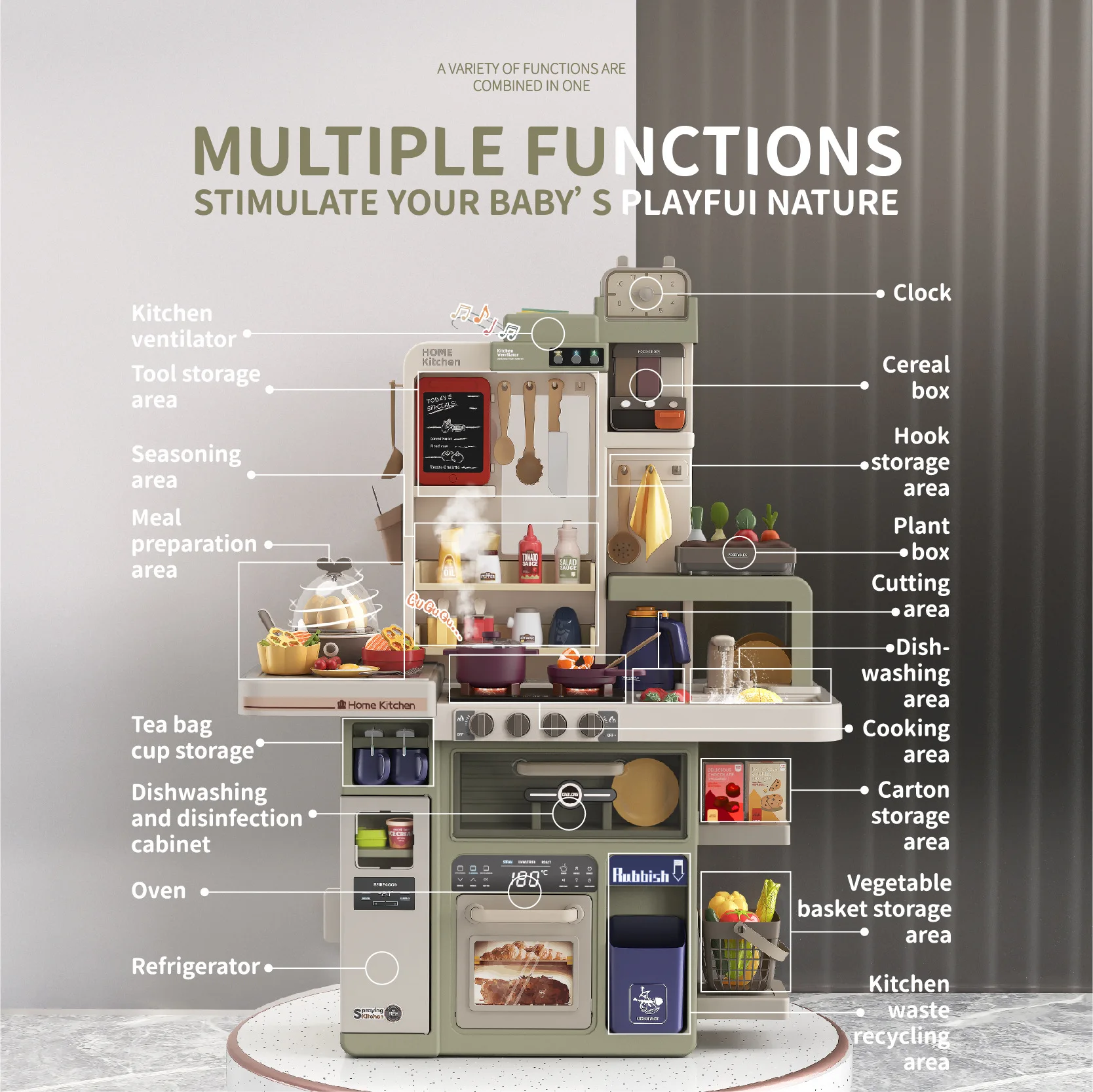 93.5cm 88PCS European Pretend Play Kitchen Toys Cooking with light music water egg steamer Plastic Kids Kitchen Set For Kids Toy