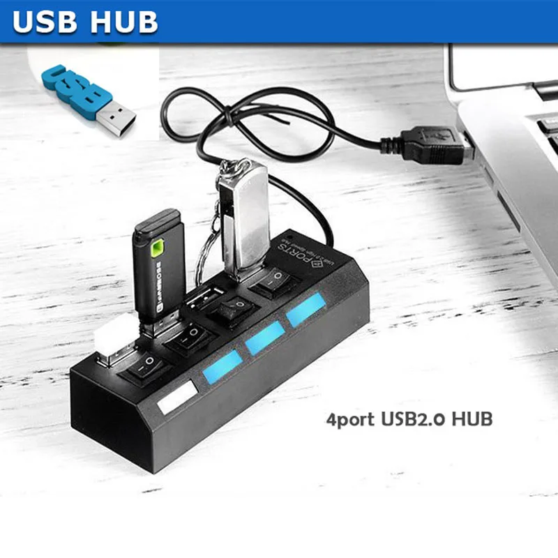 Newest Multi Port USB Splitter, Wholesale 4 Ports LED Light Separate Switch USB2.0 Hub For Laptop