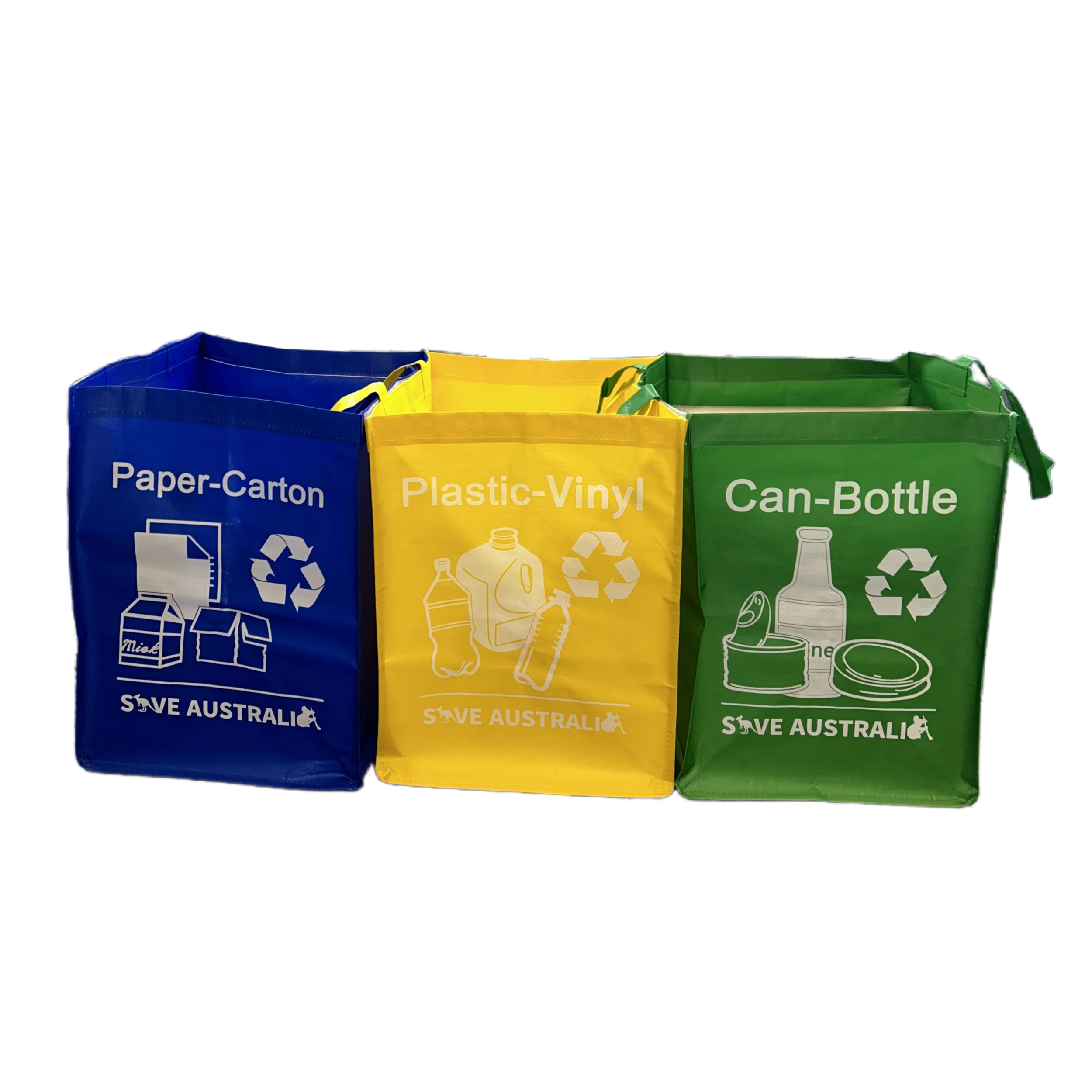 3 in 1 Laminated Reusable PP woven Separate Recycling Waste Sorting Garbage Bin plastic fold waterproof trash Sorting bag