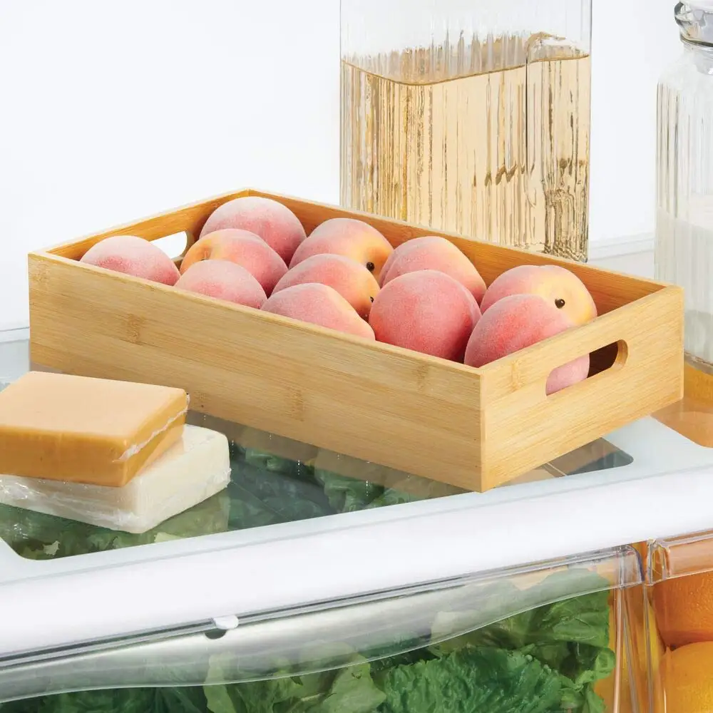 Long Bamboo Kitchen Fridge Drawer Organizer Tray food Storage trays for Cooking Utensils