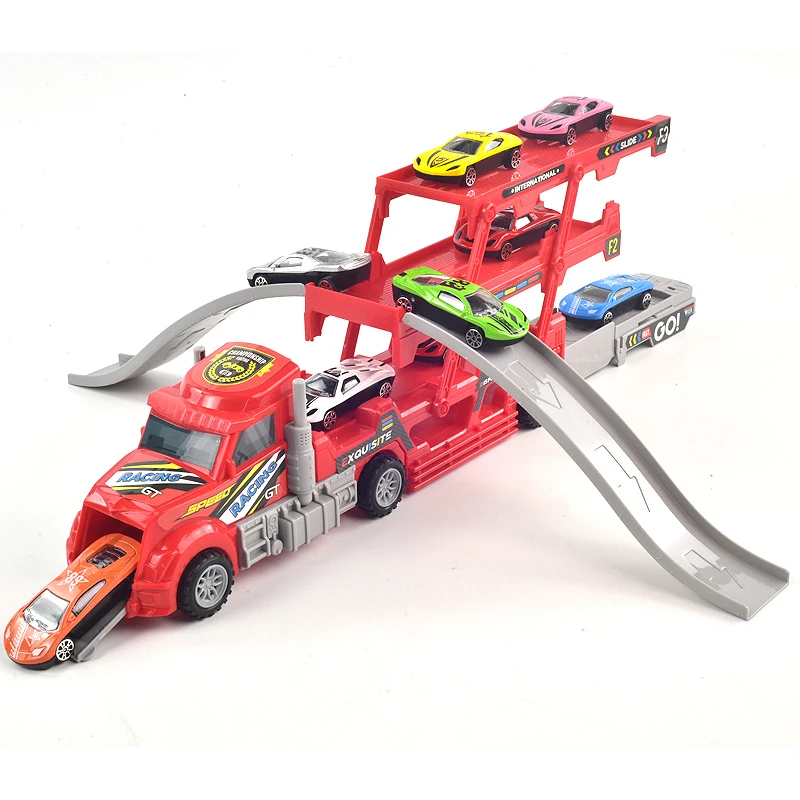 3 layer Foldable container truck Sliding Track Orbit Car Ejection Truck With Diecast Racing Car Skateboard Track Parking Toy