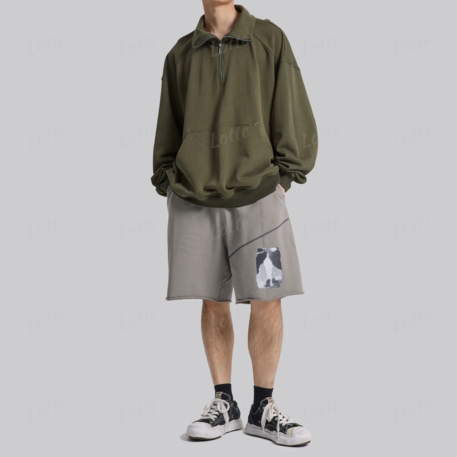 Custom Logo Warm Cotton Fleece Half-zip Sweatshirt Big and Tall Oversize Plus Size Mock Neck Quarter Zip Pullover Men