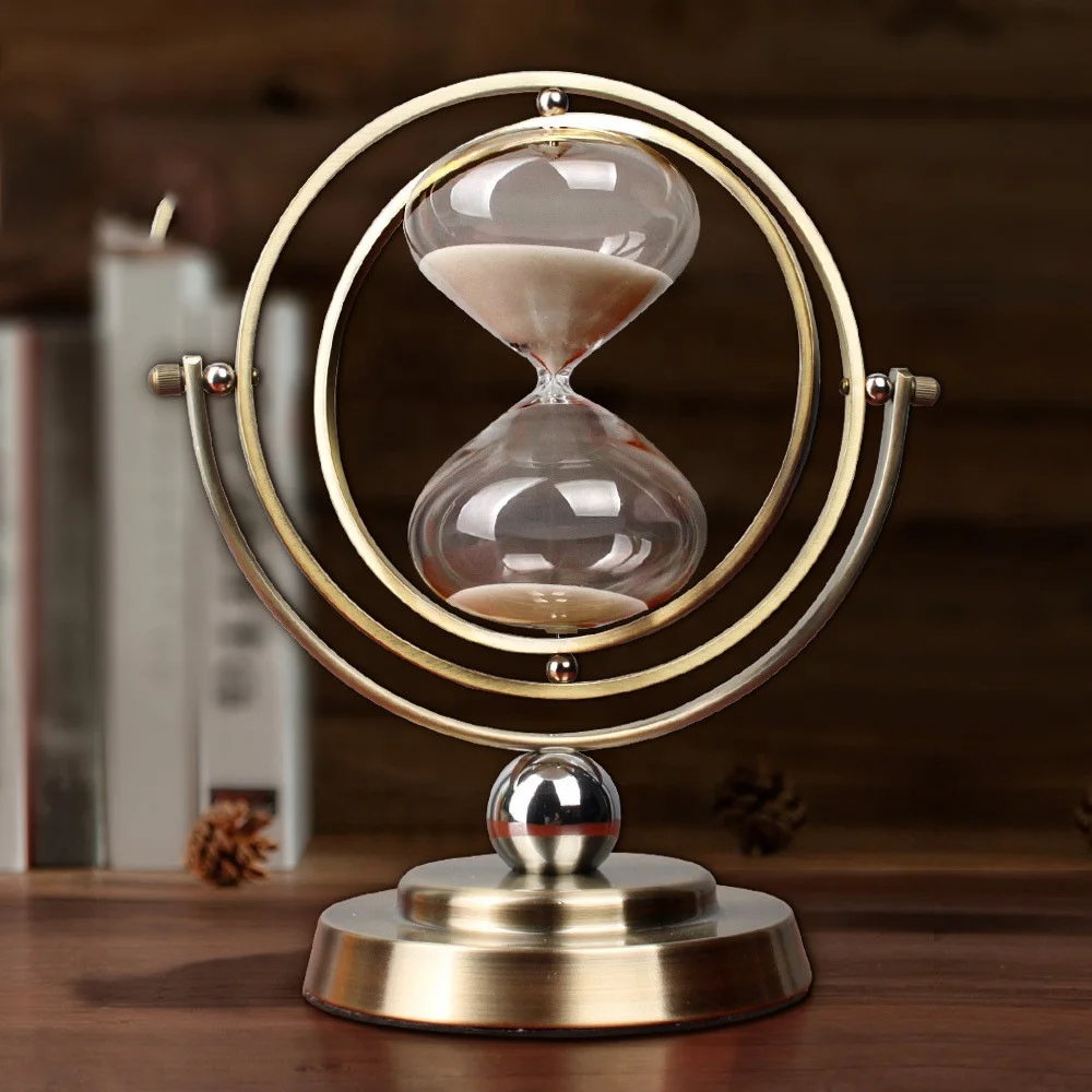 15 minutes metal rotary rack sand timer glass hourglass vintage desk home art decoration