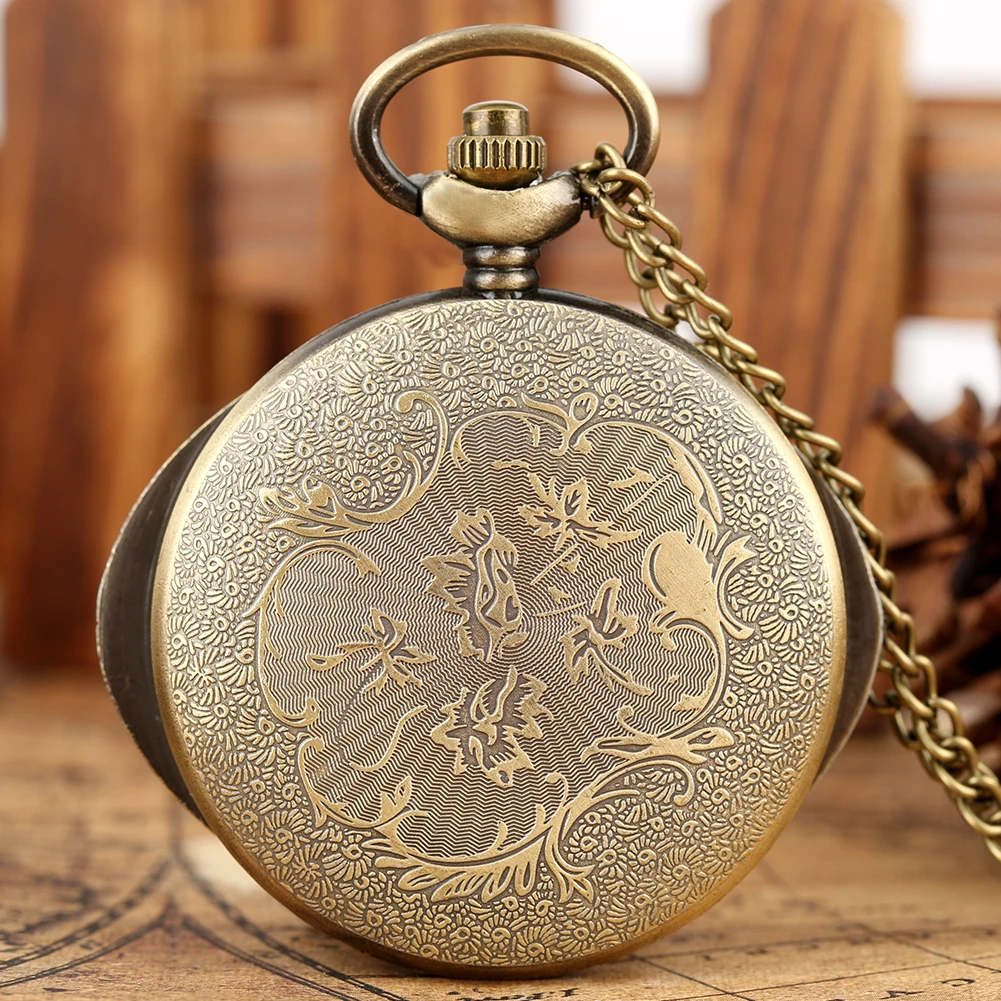 Antique Bronze Necklace Pendant  Green Eye Steampunk Quartz Pocket Watch With Chain For Men Gift Collectibles