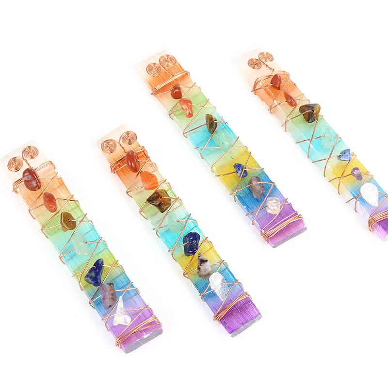7 colors natural chip stone Hand-Wound Twisted Wire Irregular gypsum stone dyed colorful strip handle piece jewelry ornament
