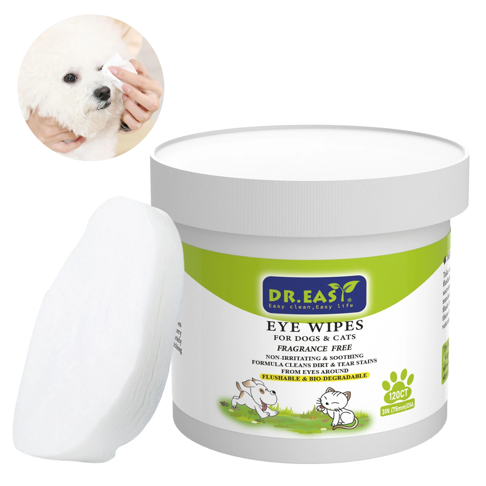 100% Biodegradable flushable Dog Cat Pet Grooming Ear Eye Wet Wipes
