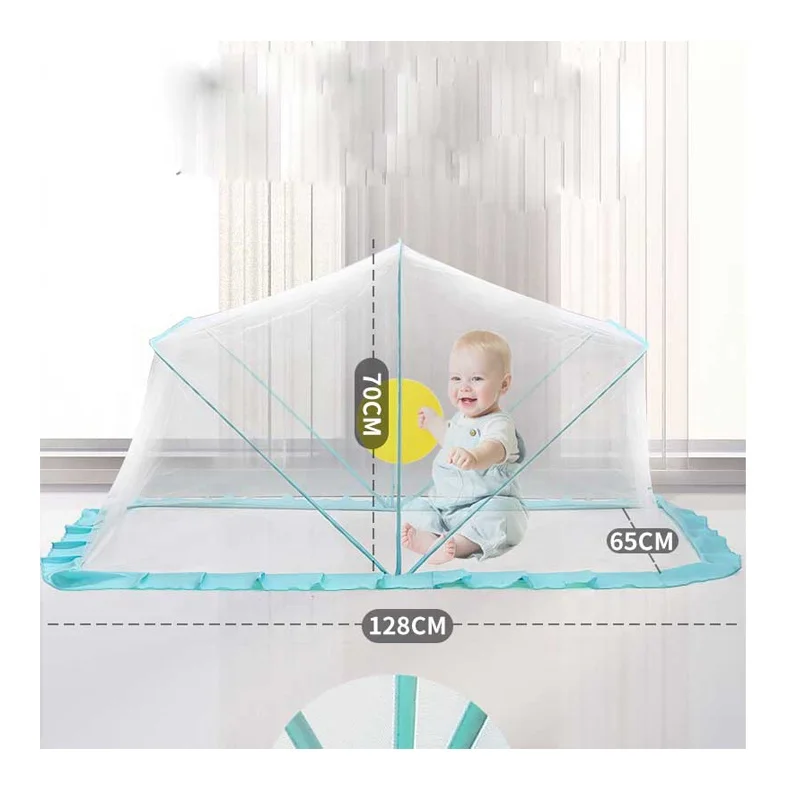 Wind Valley Double-Layer Instant Pop-Up Portable Baby Travel Bed with Mosquito Net Pad for Summer Outdoor Beach Tent Use