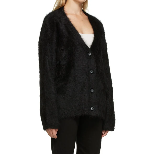 Custom ladies Alpaca Wool Chunky Knit Cardigan Women Brown Coat Cashmere Oversized Fuzzy Mohair Sweaters