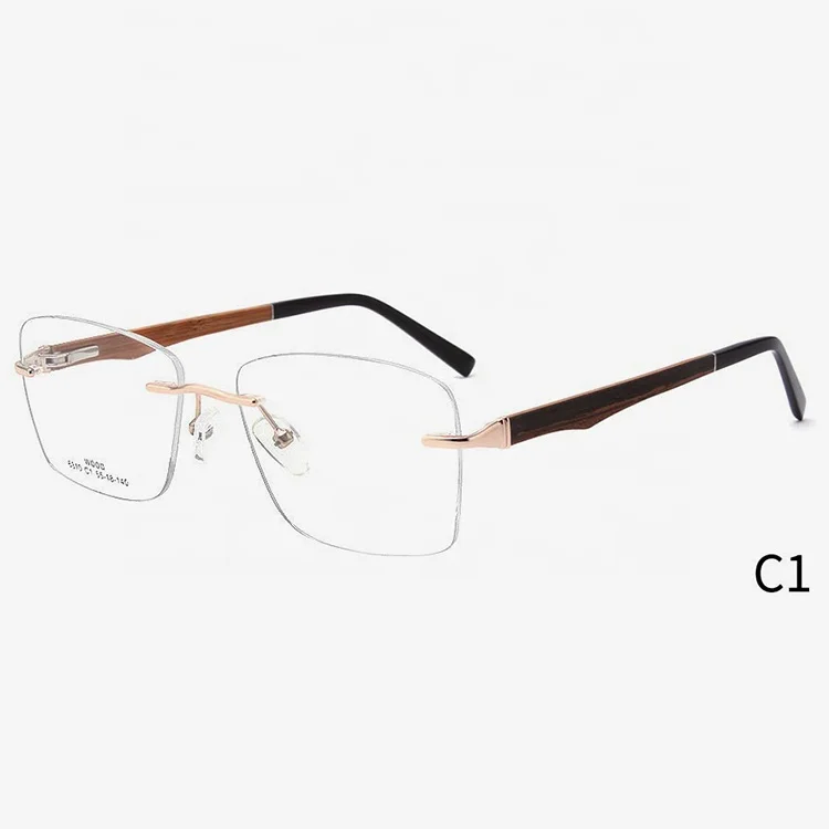 Optical men women eyeglasses real wood good metal fashion rimless glasses frames