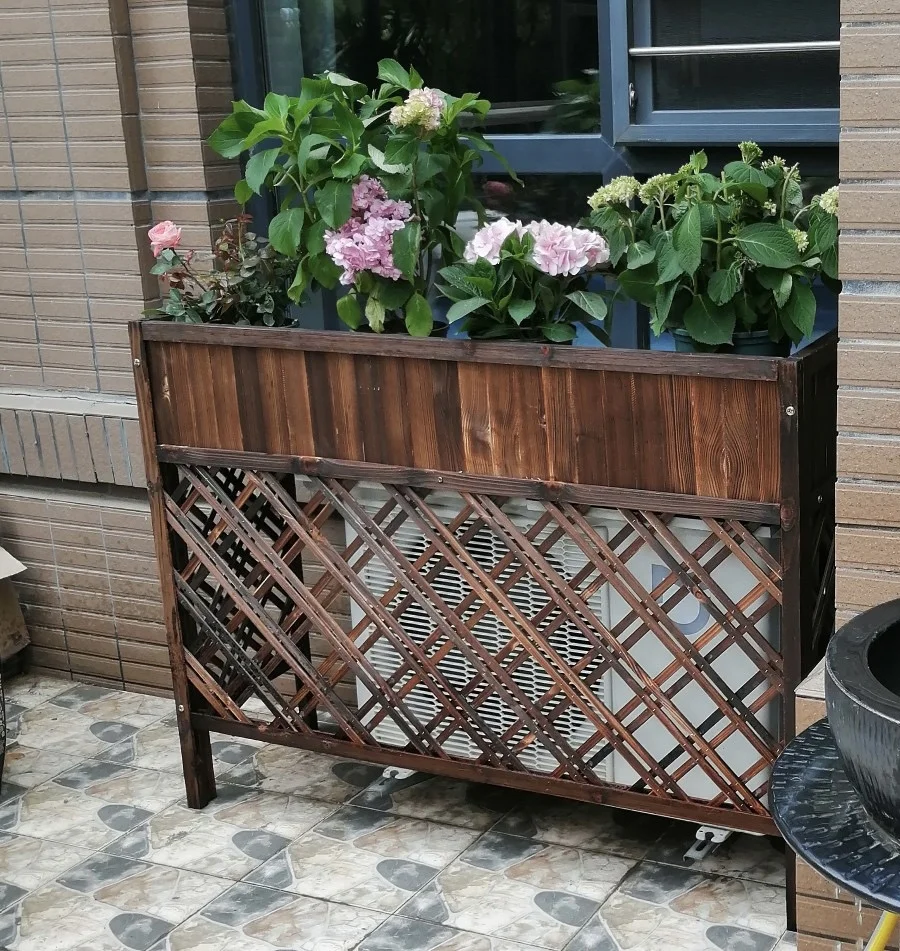 Customized Outdoor Wood Air Conditioner Flower Stand Wooden Air Conditioner Cover