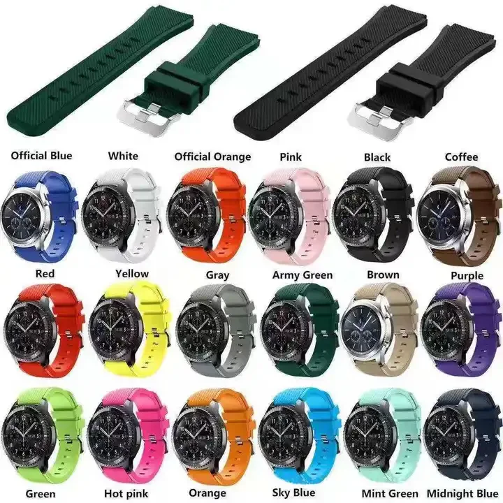 20MM 22MM Sport Watch Strap for Samsung Gear S3, Classic Silicone Watch Band Solid Color Wristband for Samsung Galaxy Watches
