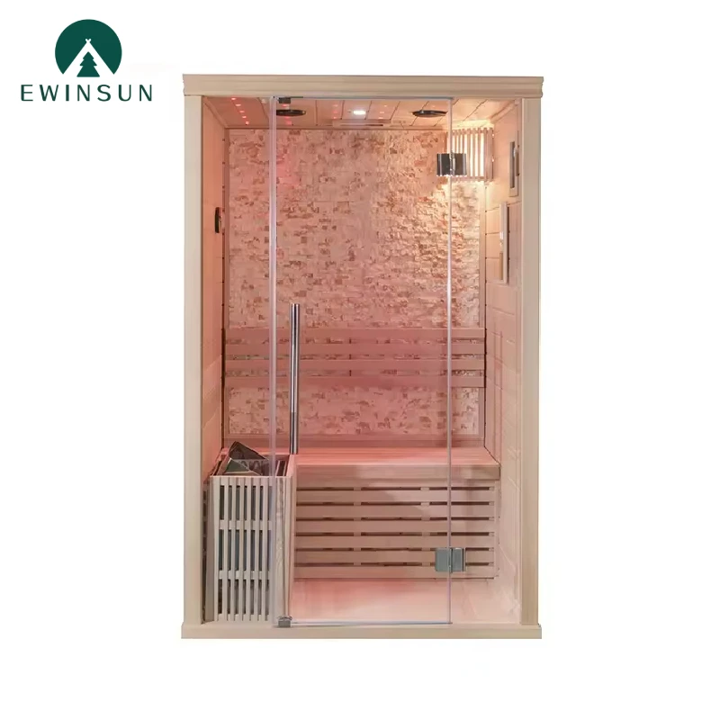 High Quality 1Person Hemlock Wood Low EMF FAR Infrared Sauna for Home Indoor Sauna with Bluetooth LED