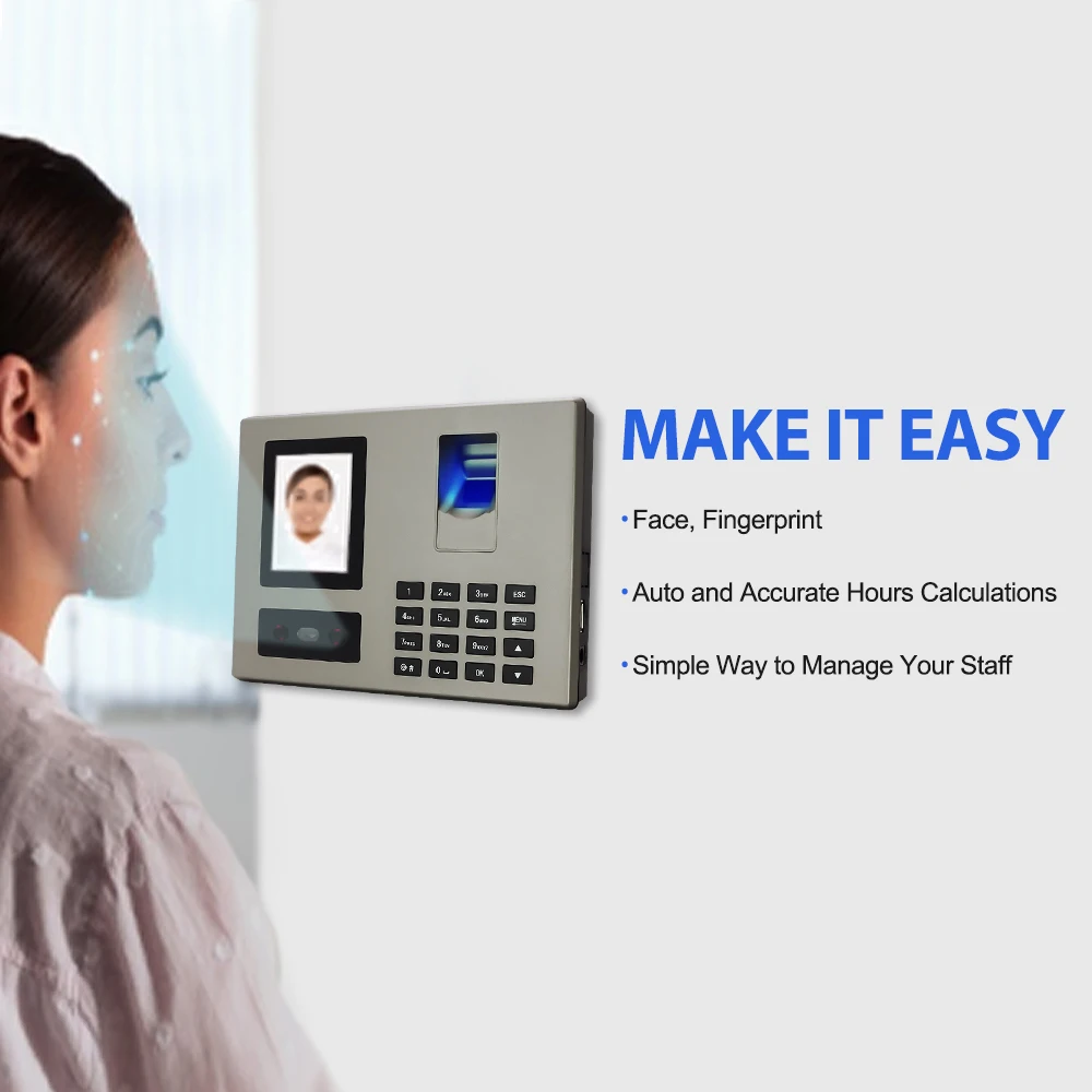 Face and fingerprint time and attendance machines can hang or swing real voice alerts Employee Attendance Machine Time Recorder