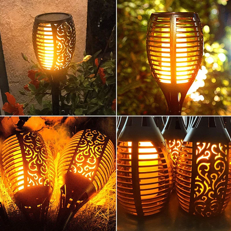 High Quality Outdoor waterproof 33/51/72/96 led solar power flame torch light for decorative courtyard landscape garden pathway