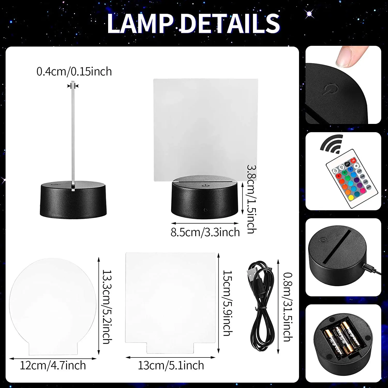 Led Lamp Bases For 3d Led Night Light Abs Acrylic Black 3d Led Lamp Night Light Touch Base With Usb Cable And Remote Control