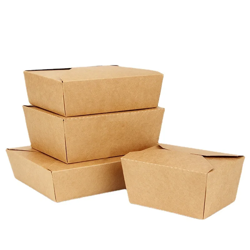 Take Away Food Packing Box Disposable Recycled Brown Kraft Food Packaging Boxes Takeaway Kraft Paper Food Salad Lunch Boxe Free