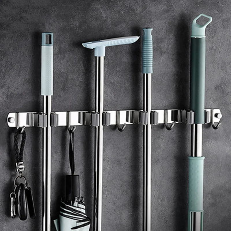  Hot Sale Free Installation Bathroom Broom Holder Multi-purpose Mop Wall Stainless