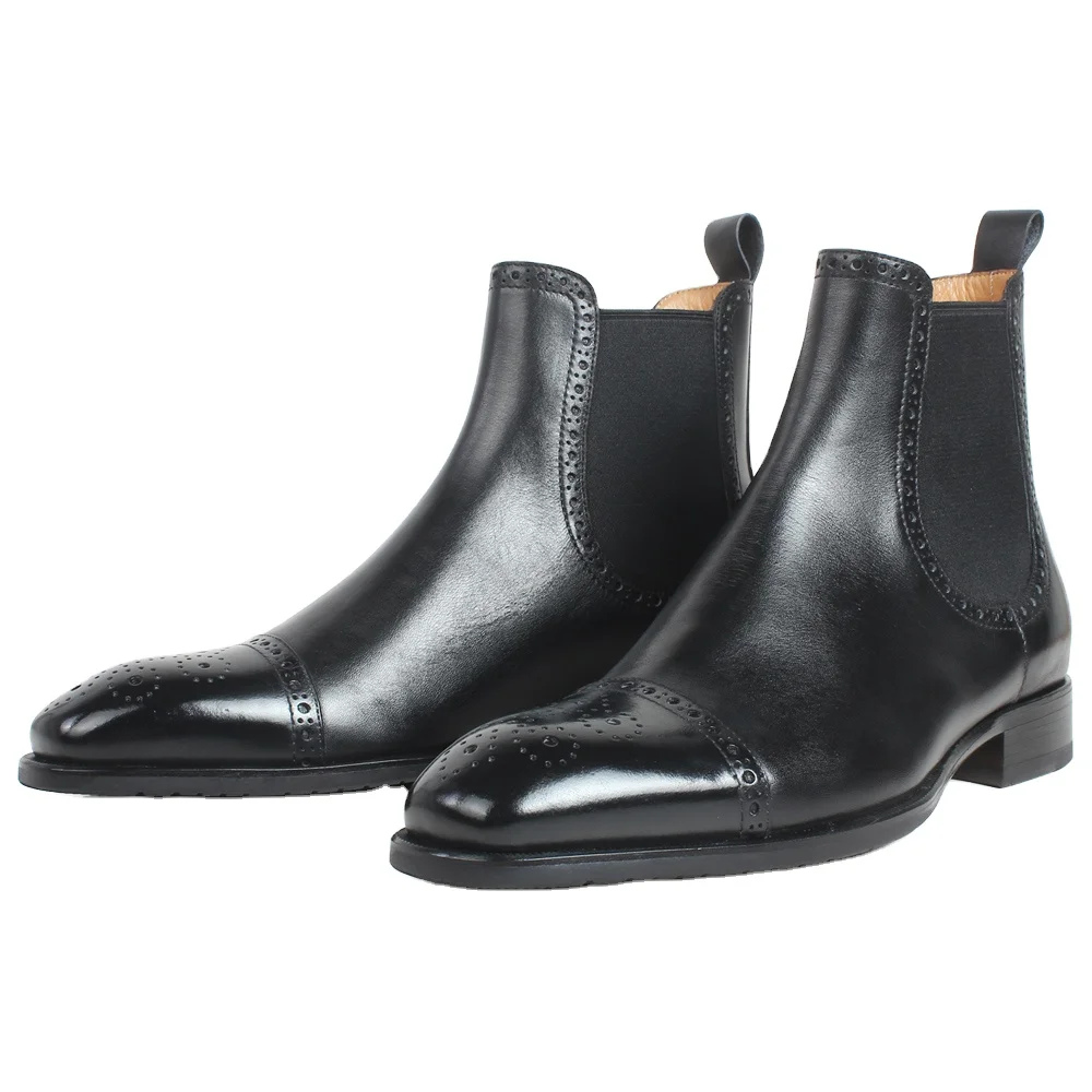 GFMA Осенние новые мужские ботинки челси без шнуровки черного цвета из натуральной коровьей кожи ручной работы броги патина Блэйк кожаные ботильоны для мужчин